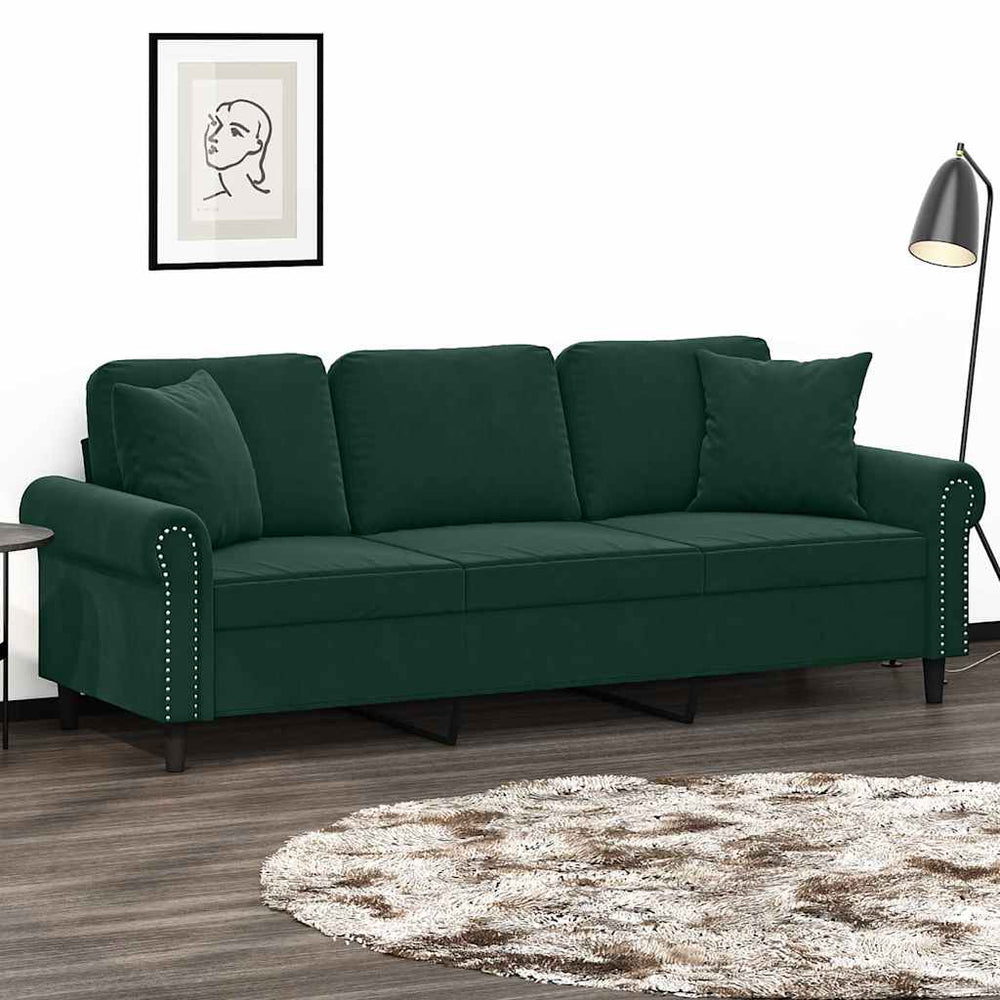 Dunkelgrünes 3-Sitzer Samt Sofa 180cm