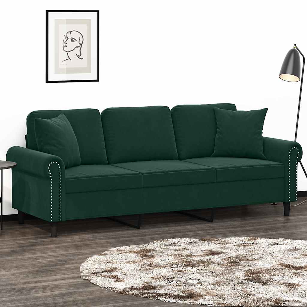 Dunkelgrünes 3-Sitzer Samt Sofa 180cm