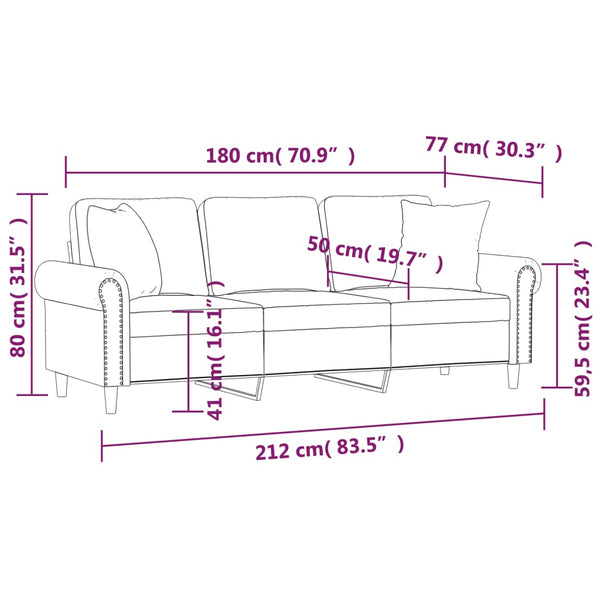 Rosa Samt 3-Sitzer Sofa 180 cm