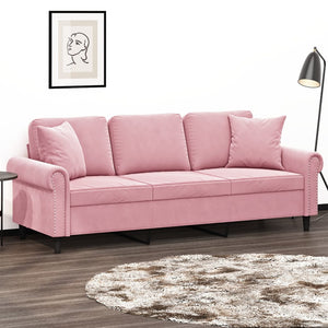 Rosa Samt 3-Sitzer Sofa 180 cm