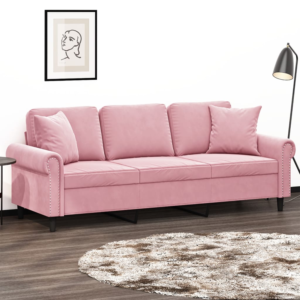 Rosa Samt 3-Sitzer Sofa 180 cm