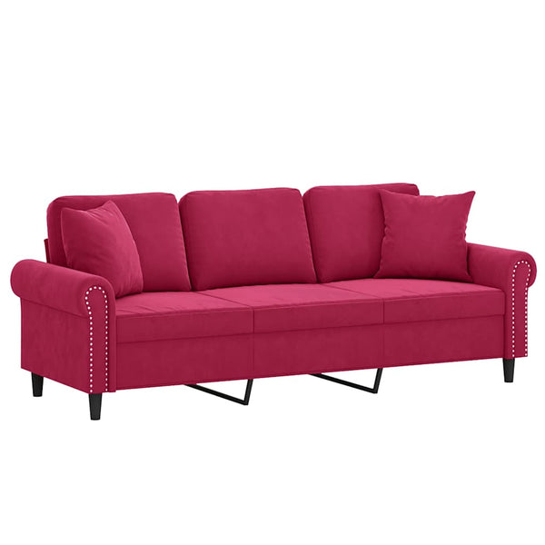 vidaXL Canapé 3 places avec oreillers décoratifs Rouge bordeaux 180 cm Velours