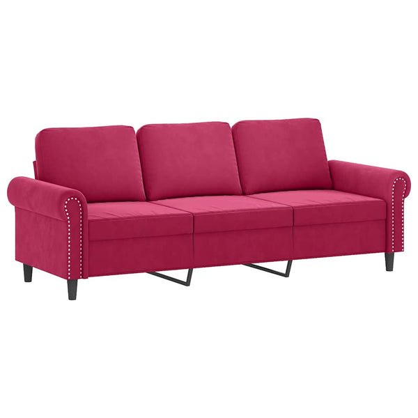vidaXL Canapé 3 places avec oreillers décoratifs Rouge bordeaux 180 cm Velours