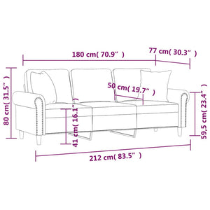 vidaXL Canapé 3 places avec oreillers décoratifs Rouge bordeaux 180 cm Velours