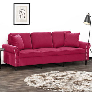 vidaXL Canapé 3 places avec oreillers décoratifs Rouge bordeaux 180 cm Velours