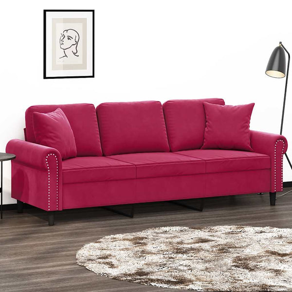 vidaXL Canapé 3 places avec oreillers décoratifs Rouge bordeaux 180 cm Velours