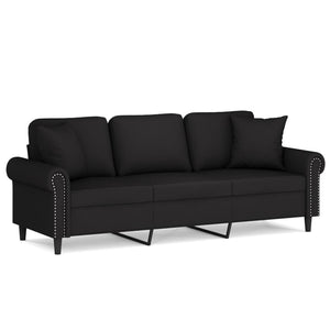 Schwarzes 3-Sitzer Samt Sofa 180cm mit Kissen