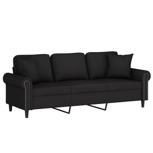 Schwarzes 3-Sitzer Samt Sofa 180cm mit Kissen