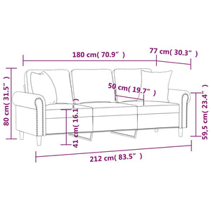 Schwarzes 3-Sitzer Samt Sofa 180cm mit Kissen