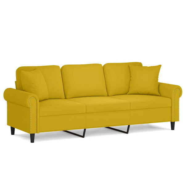 vidaXL Canapé 3 places avec oreillers décoratifs Jaune 180 cm Velours