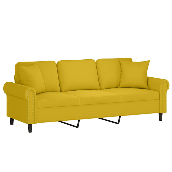 vidaXL Canapé 3 places avec oreillers décoratifs Jaune 180 cm Velours