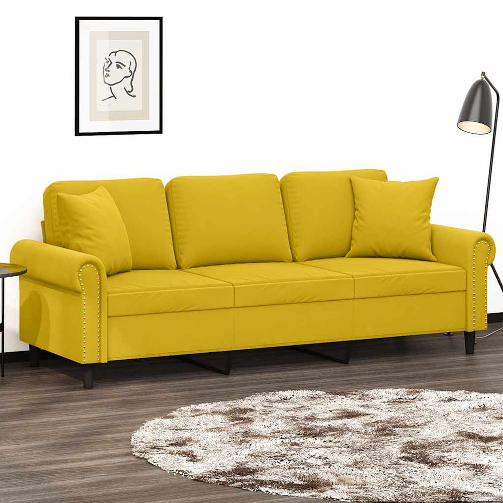 Gelbes 3-Sitzer Samt Sofa 180 cm