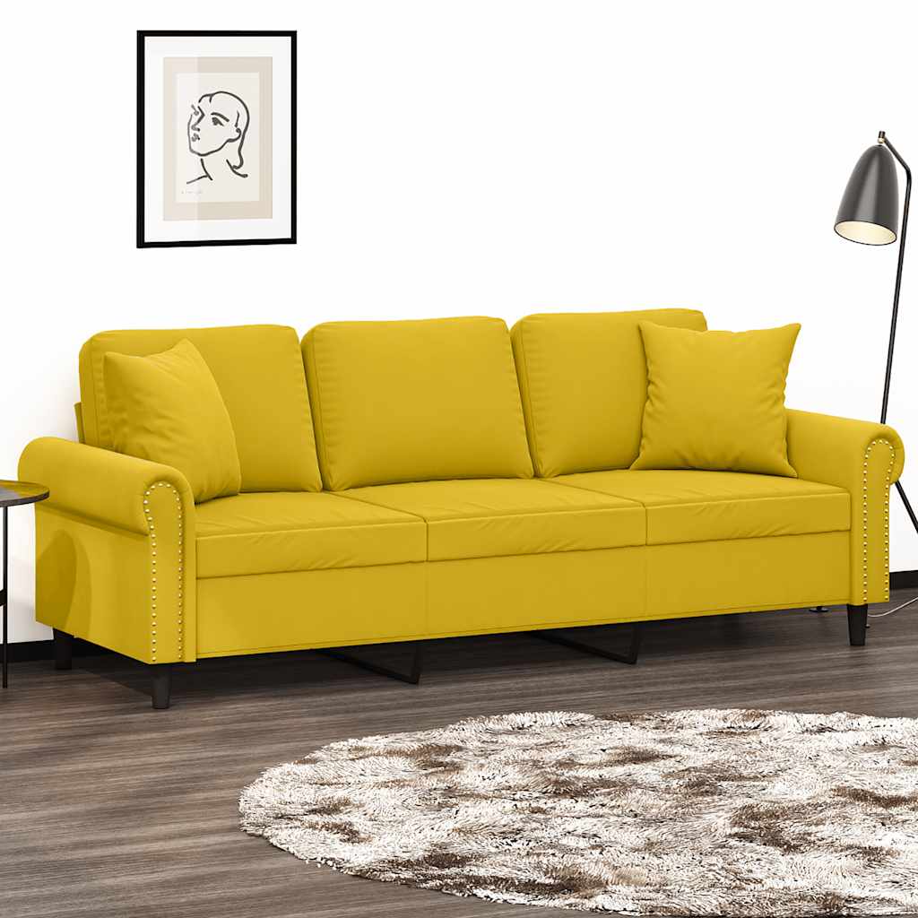 vidaXL Canapé 3 places avec oreillers décoratifs Jaune 180 cm Velours