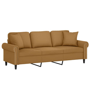 Samt Sofa 3-Sitzer Braun mit Kissen 180cm