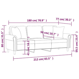 Samt Sofa 3-Sitzer Braun mit Kissen 180cm
