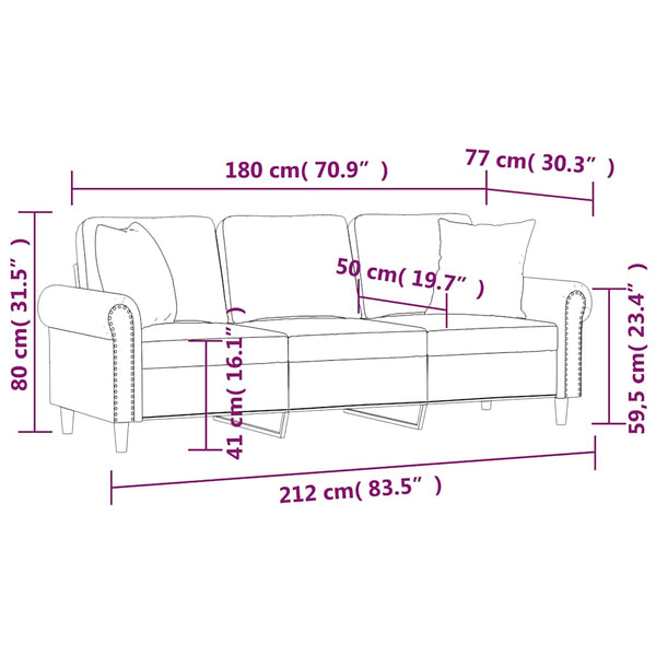Samt Sofa 3-Sitzer Braun mit Kissen 180cm