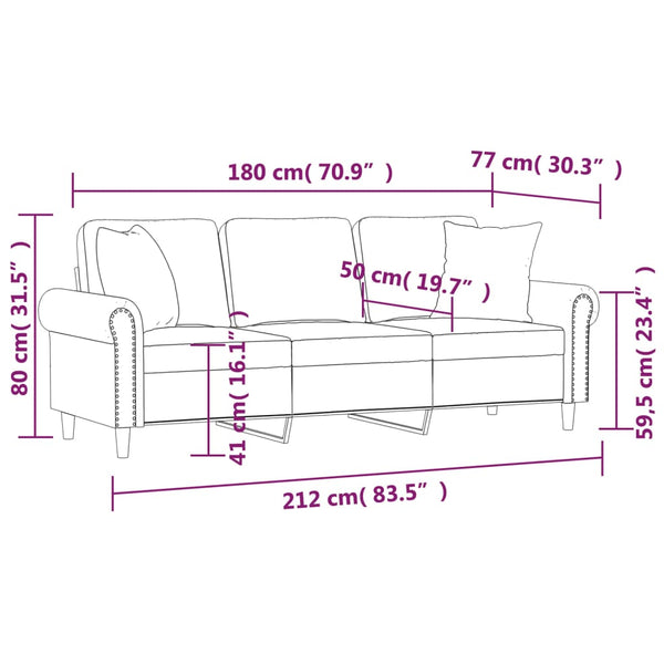 3-Sitzer Sofa Creme Samt 180 cm