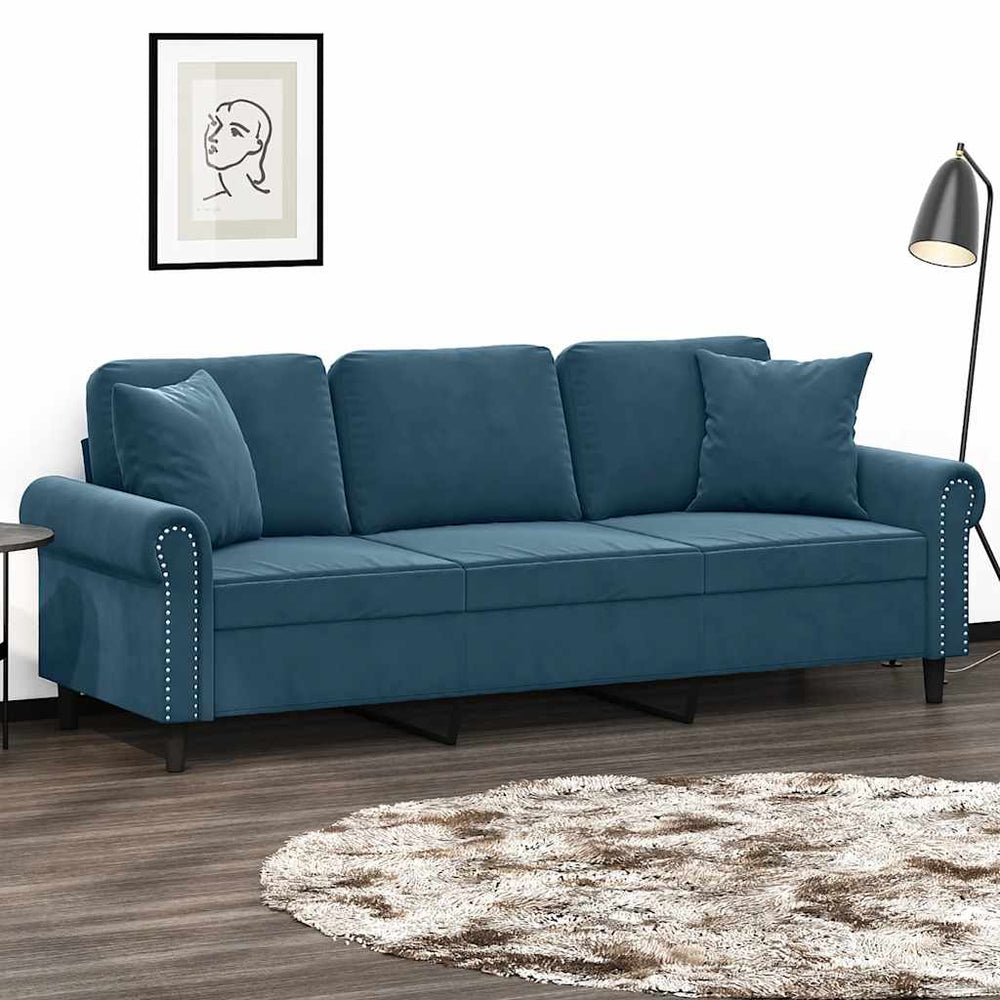 Blaues 3-Sitzer Samt Sofa 180cm