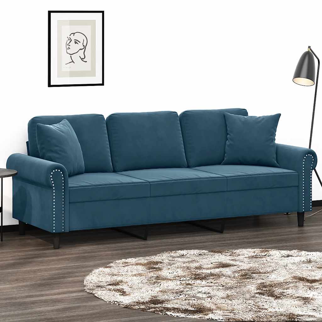 Blaues 3-Sitzer Samt Sofa 180cm