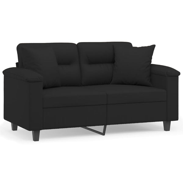 Schwarzes 2-Sitzer Sofa mit Kissen