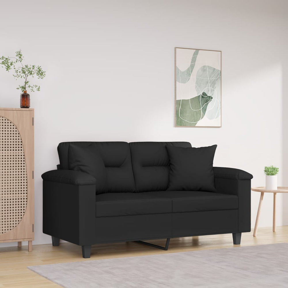 Schwarzes 2-Sitzer Sofa mit Kissen