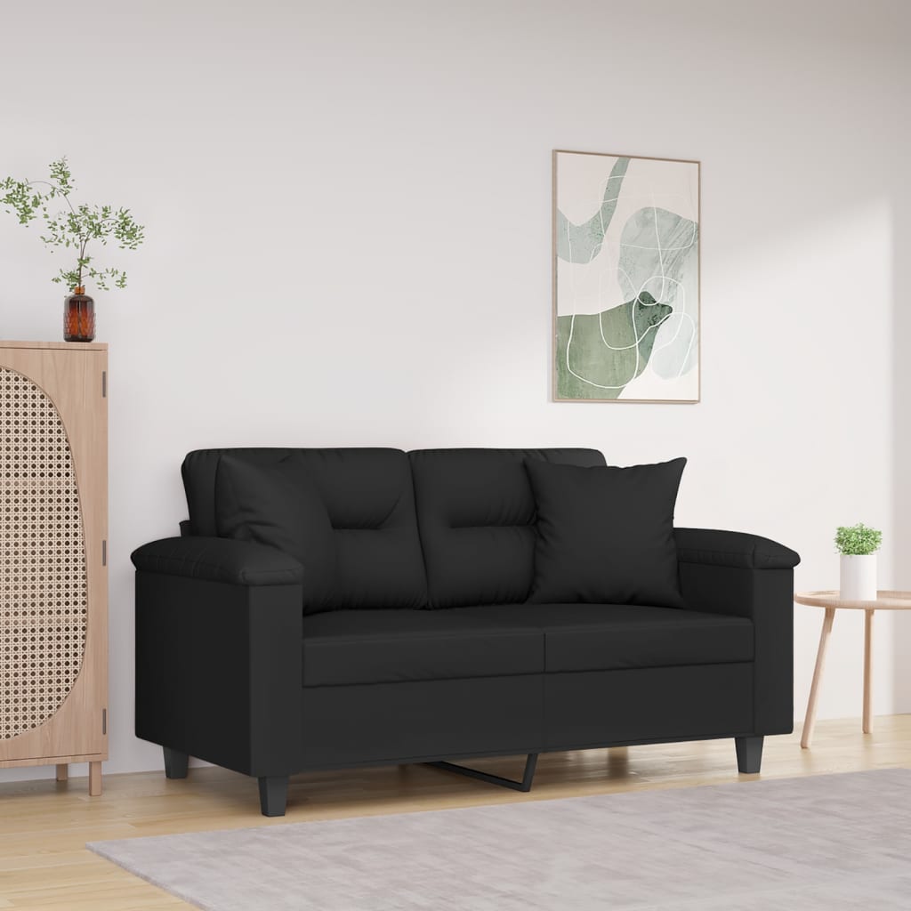 Schwarzes 2-Sitzer Sofa mit Kissen