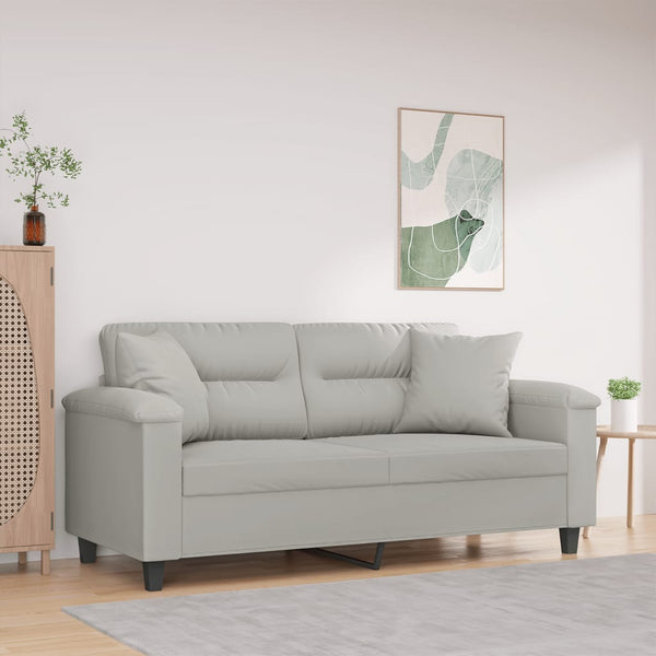 2-Sitzer Sofa Hellgrau mit Kissen