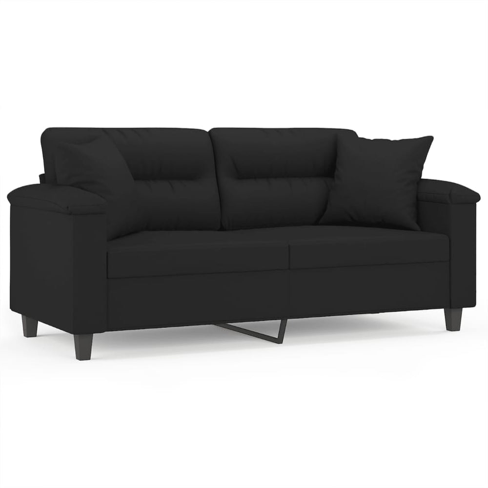 Schwarzes 2-Sitzer Sofa mit Kissen