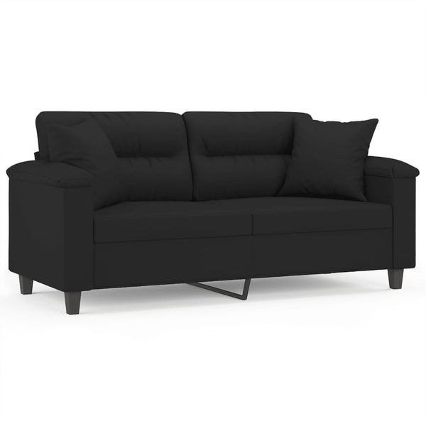 Schwarzes 2-Sitzer Sofa mit Kissen