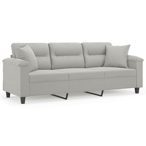 3-Sitzer Sofa Hellgrau mit Kissen