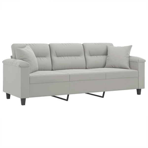 3-Sitzer Sofa Hellgrau mit Kissen