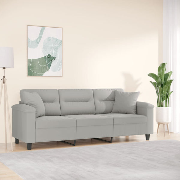 3-Sitzer Sofa Hellgrau mit Kissen