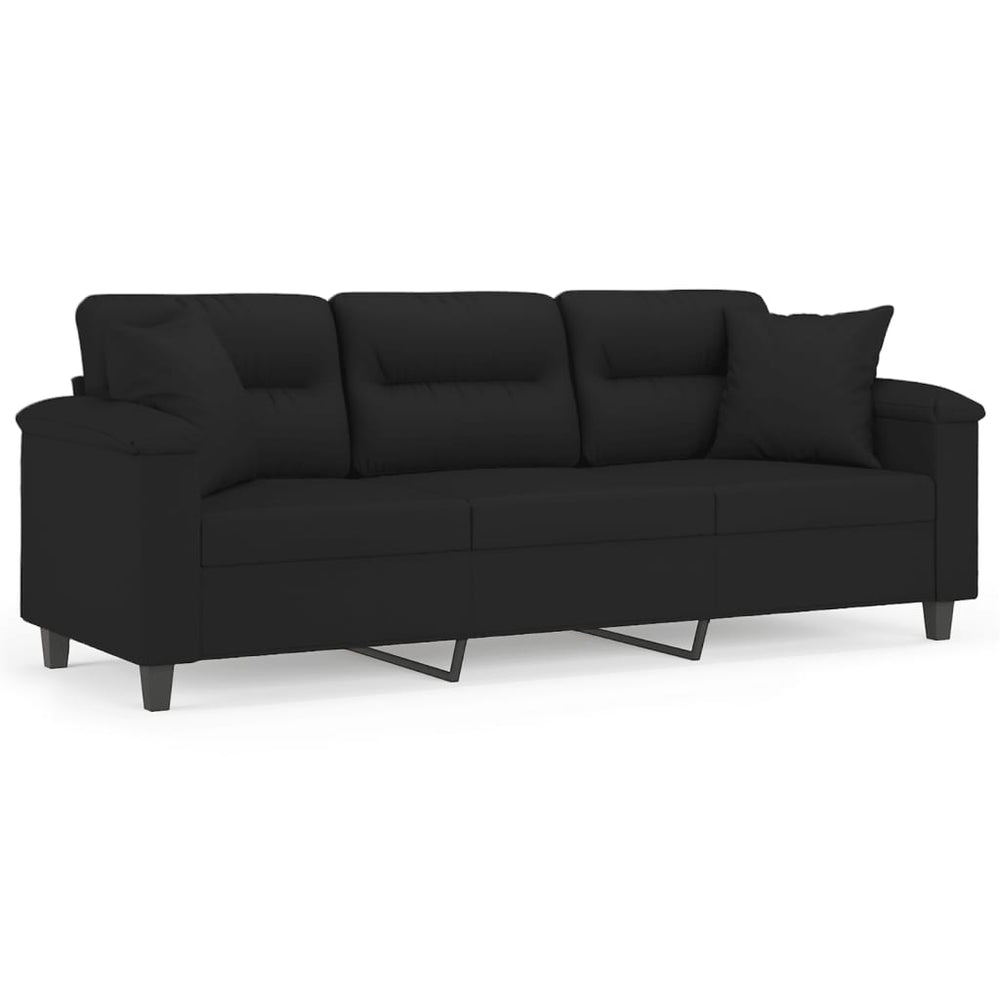 Schwarzes 3-Sitzer Sofa mit Kissen