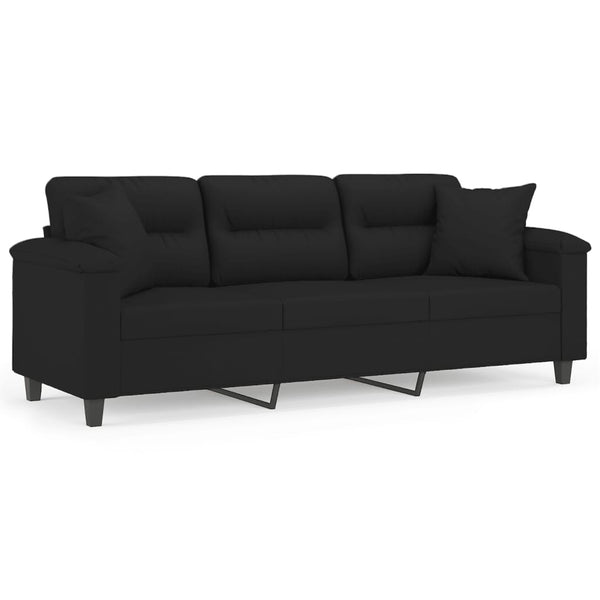 Schwarzes 3-Sitzer Sofa mit Kissen