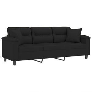Schwarzes 3-Sitzer Sofa mit Kissen