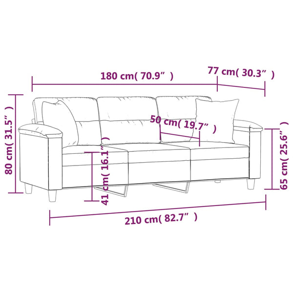Schwarzes 3-Sitzer Sofa mit Kissen