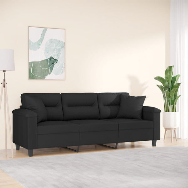 Schwarzes 3-Sitzer Sofa mit Kissen