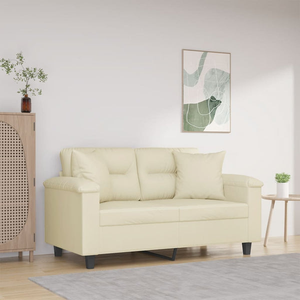 Creme Kunstleder 2-Sitzer Sofa mit Kissen