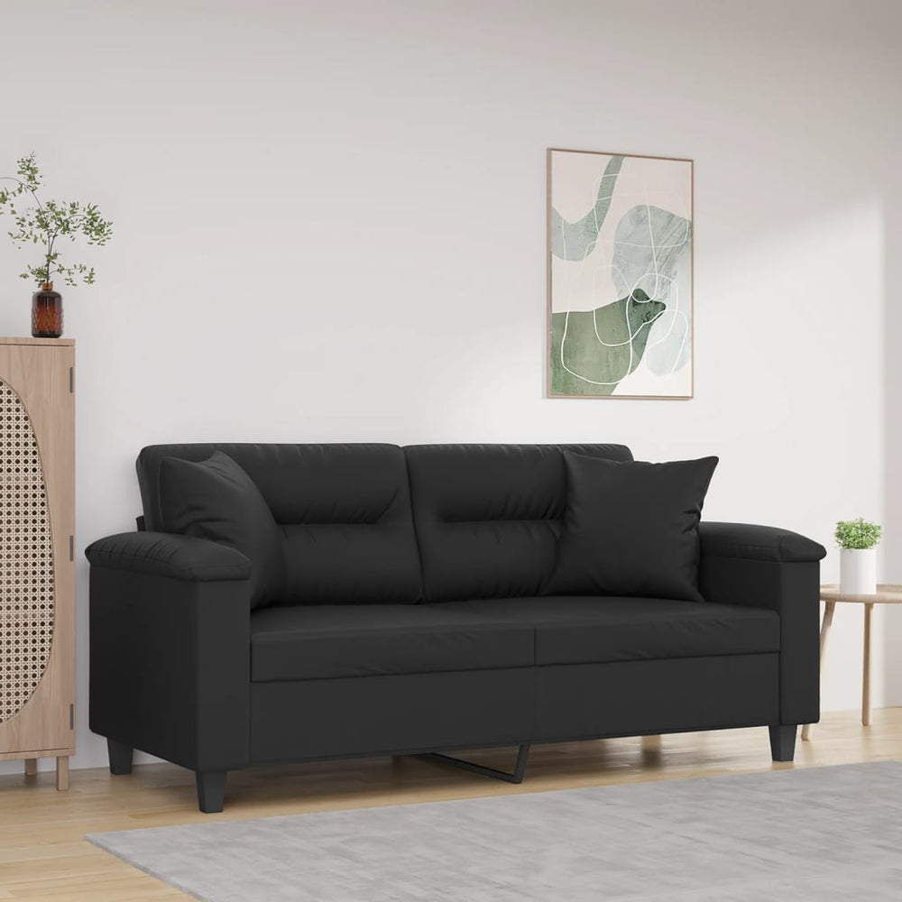 Schwarzes 2-Sitzer Sofa Kunstleder 140cm