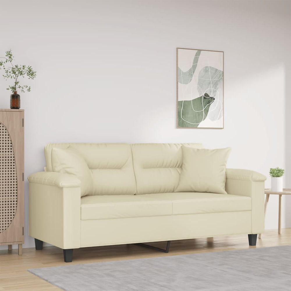 Creme Kunstleder 2-Sitzer Sofa mit Kissen