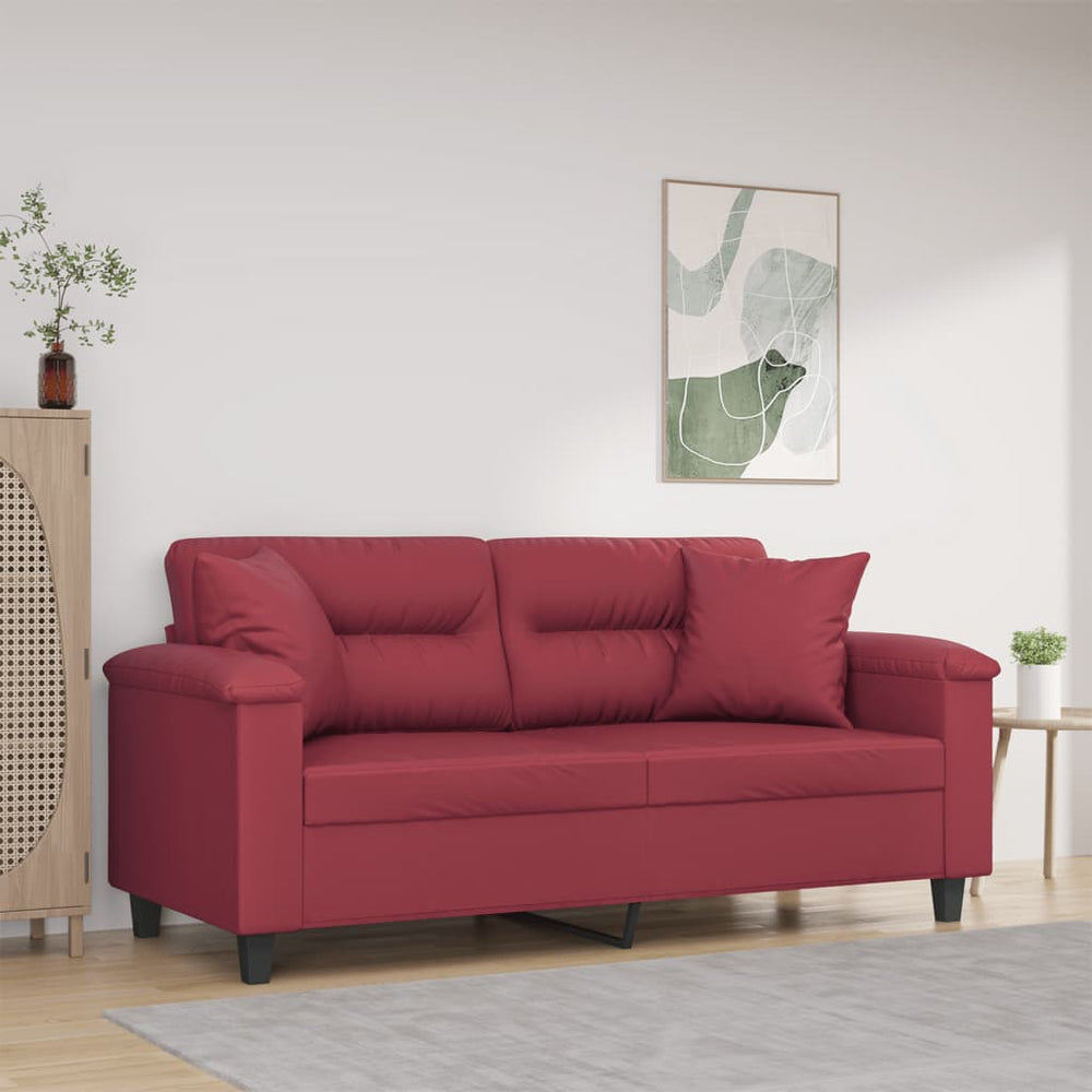 Weinrotes 2-Sitzer Sofa Kunstleder 140cm