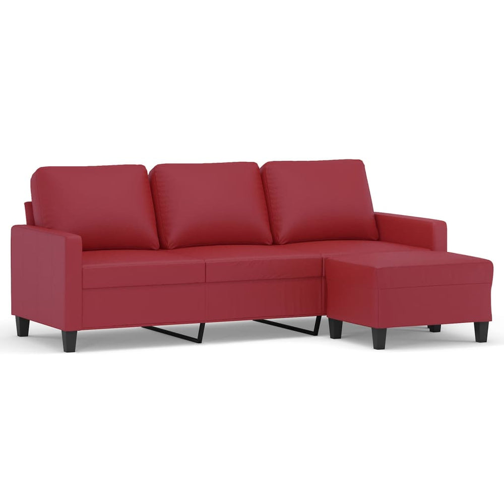 3-Sitzer Sofa mit Hocker Weinrot Kunstleder 180cm