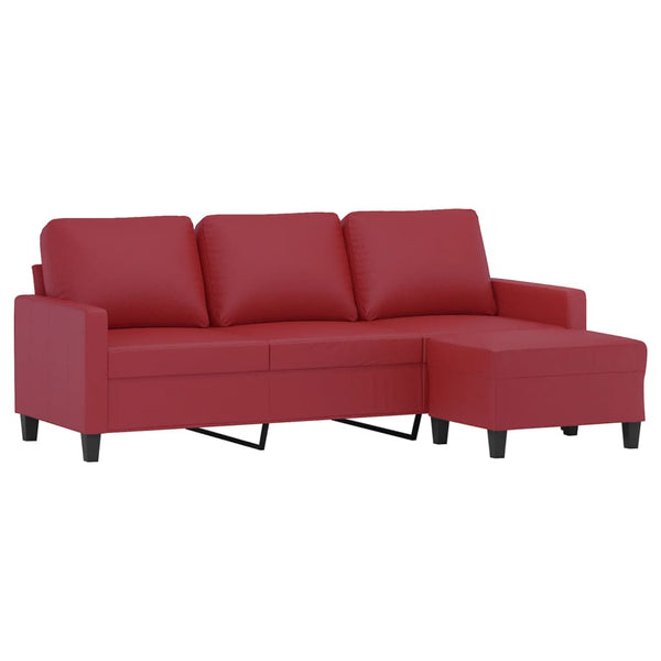 3-Sitzer Sofa mit Hocker Weinrot Kunstleder 180cm