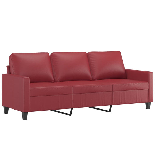 3-Sitzer Sofa mit Hocker Weinrot Kunstleder 180cm