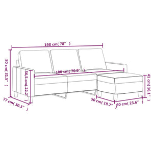 3-Sitzer Sofa mit Hocker Weinrot Kunstleder 180cm