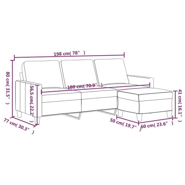 3-Sitzer Sofa mit Hocker Weinrot Kunstleder 180cm