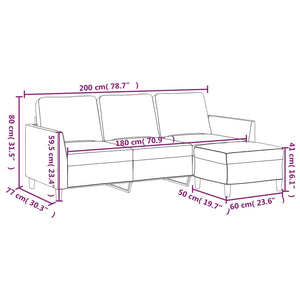 3-Sitzer Sofa mit Hocker Schwarz Kunstleder 180cm