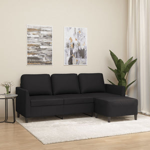3-Sitzer Sofa mit Hocker Schwarz Kunstleder 180cm
