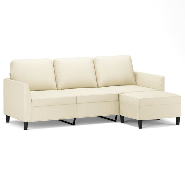 vidaXL Canapé 3 places avec pouf crème 180 cm similicuir