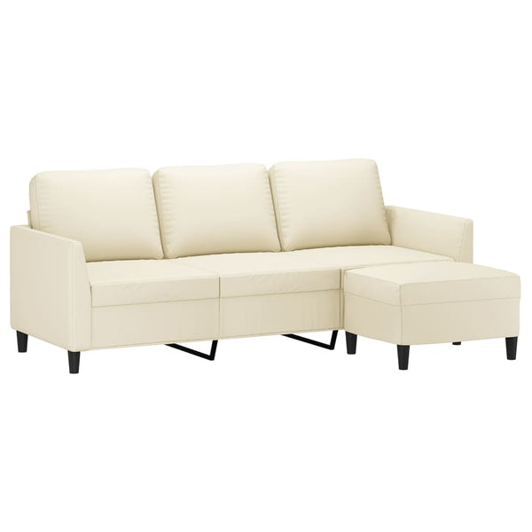 vidaXL Canapé 3 places avec pouf crème 180 cm similicuir